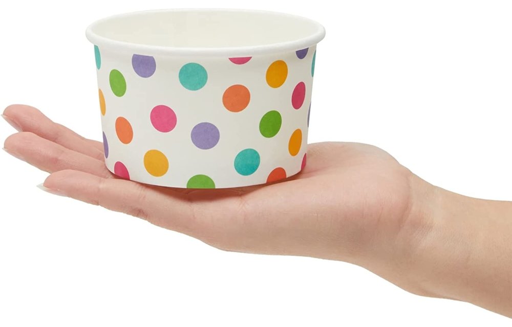 Disposable Paper Ice Cream Sundae/ Frozen Yogurt Cups/Bowls bulk 8oz (50 Pack Rainbow Polka Dot )