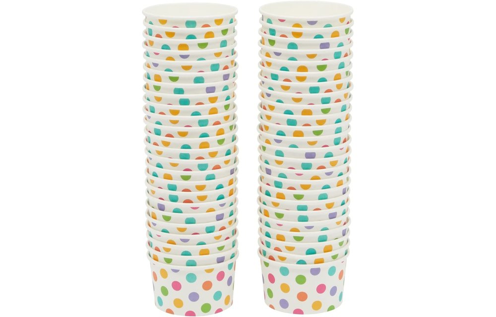 Disposable Paper Ice Cream Sundae/ Frozen Yogurt Cups/Bowls bulk 8oz (50 Pack Rainbow Polka Dot )