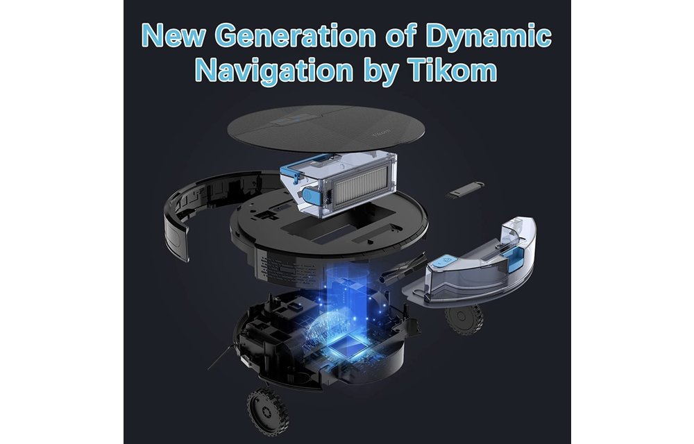 Robot Vacuum and Mop, Tikom G8000 Robot Vacuum Cleaner, 2700Pa Strong Suction, Self-Charging, Good for Pet Hair, Hard Floors, Black