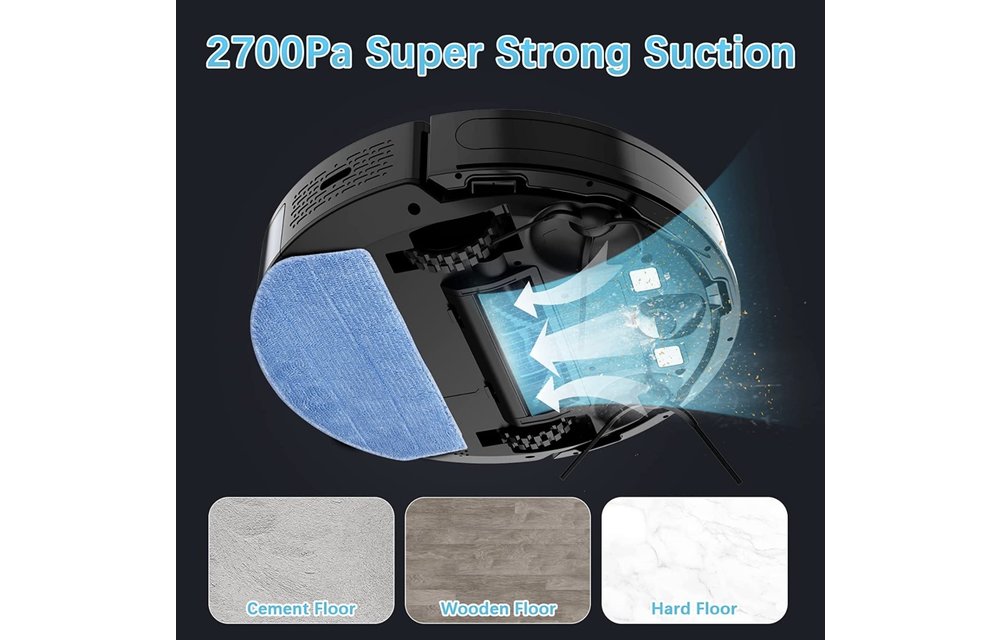 Robot Vacuum and Mop, Tikom G8000 Robot Vacuum Cleaner, 2700Pa Strong Suction, Self-Charging, Good for Pet Hair, Hard Floors, Black