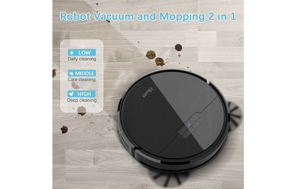 Robot Vacuum and Mop, Tikom G8000 Robot Vacuum Cleaner, 2700Pa Strong Suction, Self-Charging, Good for Pet Hair, Hard Floors, Black