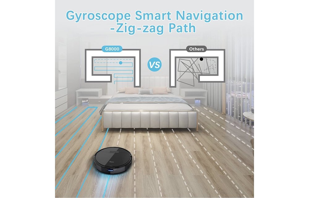 Robot Vacuum and Mop, Tikom G8000 Robot Vacuum Cleaner, 2700Pa Strong Suction, Self-Charging, Good for Pet Hair, Hard Floors, Black