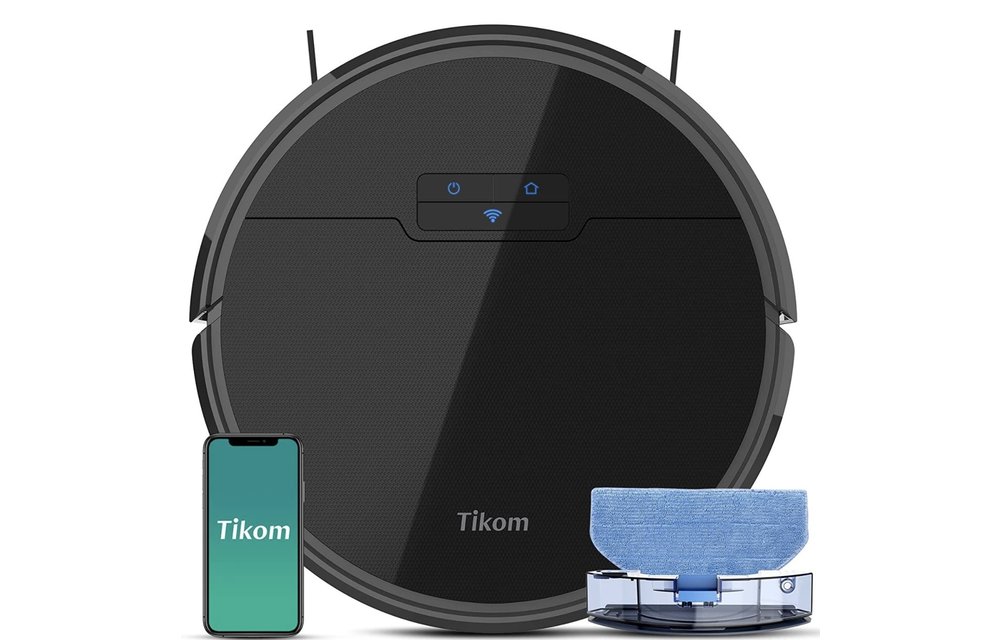 Robot Vacuum and Mop, Tikom G8000 Robot Vacuum Cleaner, 2700Pa Strong Suction, Self-Charging, Good for Pet Hair, Hard Floors, Black