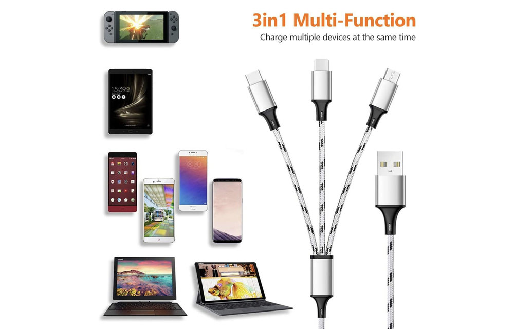 TGR - Charger Phone 3in1 USB-C / Micro USB / iPhone (Includes Wall Charger)