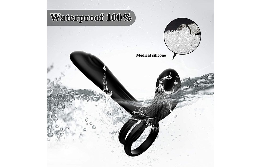 Adult Sex Toys -3 in 1 Penis Ring with Balls and Shaft Vibrator