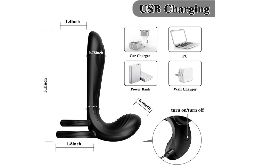 Adult Sex Toys -3 in 1 Penis Ring with Balls and Shaft Vibrator