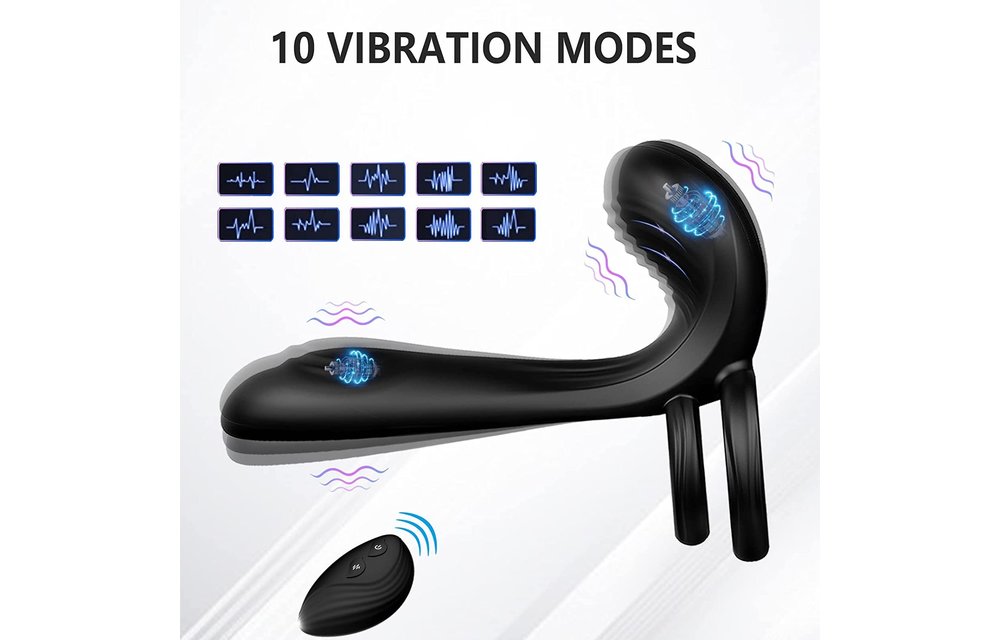 Adult Sex Toys -3 in 1 Penis Ring with Balls and Shaft Vibrator