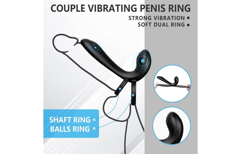 Adult Sex Toys -3 in 1 Penis Ring with Balls and Shaft Vibrator
