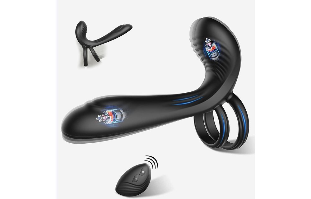 Adult Sex Toys -3 in 1 Penis Ring with Balls and Shaft Vibrator