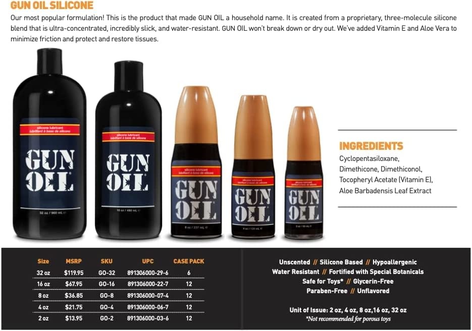 Sexual Lubricant - GUN OIL® Premium Silicone-Based Lubricant 8oz/237ml