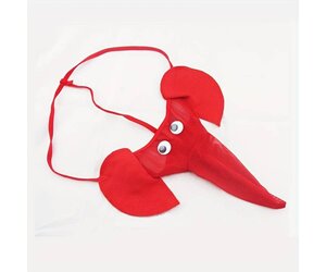 Red Satin Elephant Men's G-String with Floppy Ears Googly Eyes One Size
