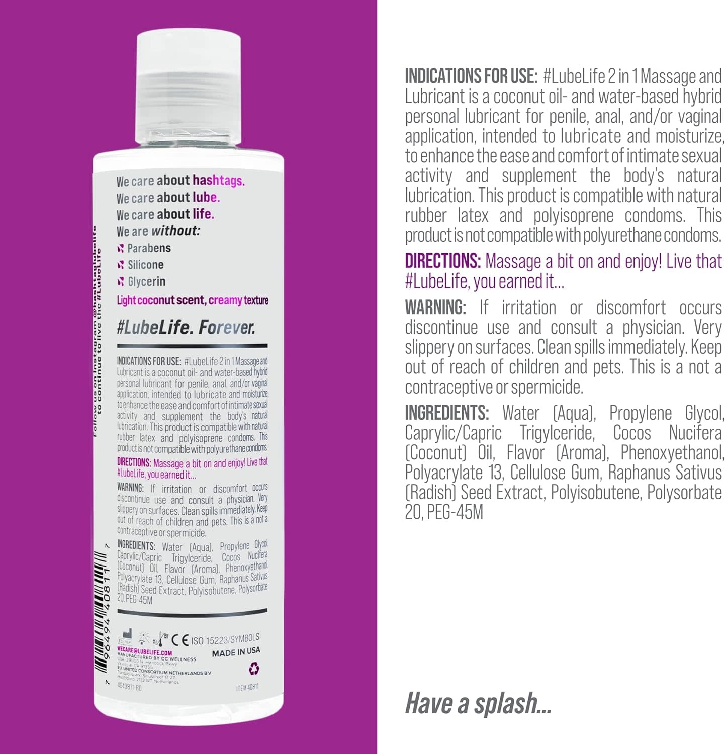 Sexual Lubricant - Lube Life Water Based Lubrication 8 Fl Oz