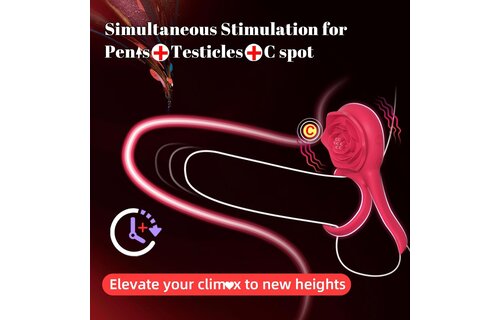 Adult Sex Toy - Vibrating Cock Ring with Rose Clitoral Stimulator