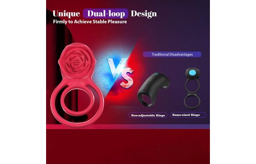 Adult Sex Toy - Vibrating Cock Ring with Rose Clitoral Stimulator