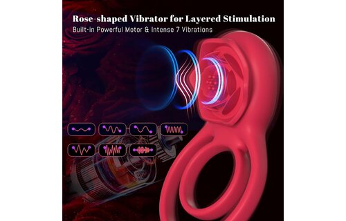 Adult Sex Toy - Vibrating Cock Ring with Rose Clitoral Stimulator