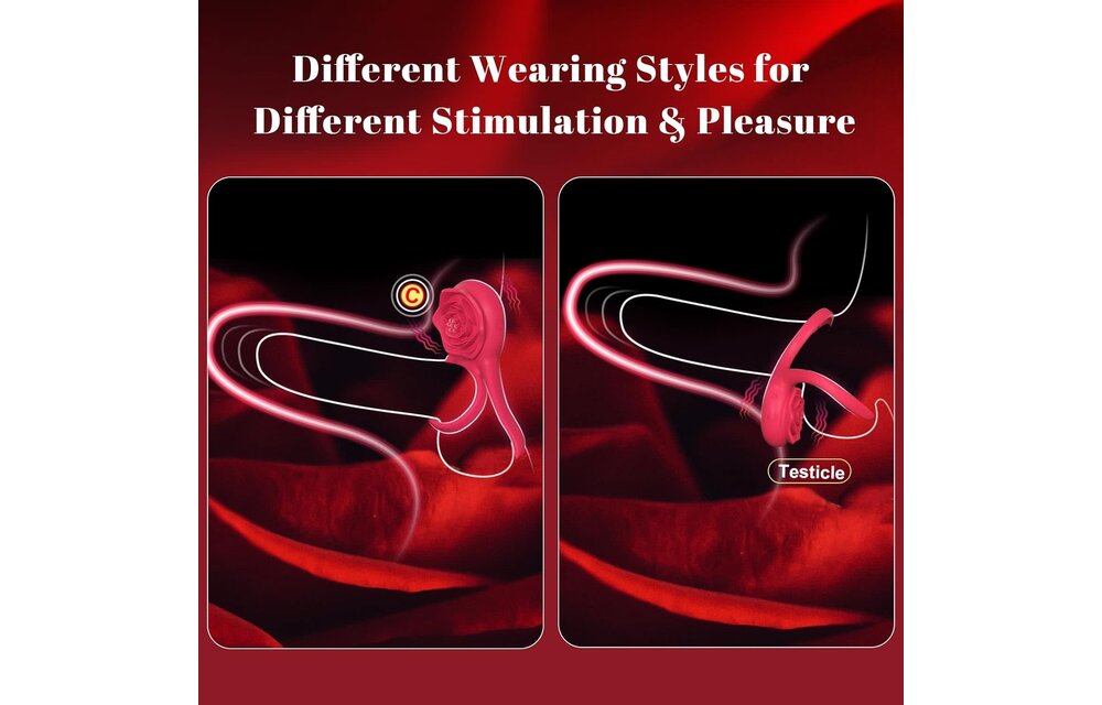 Adult Sex Toy - Vibrating Cock Ring with Rose Clitoral Stimulator