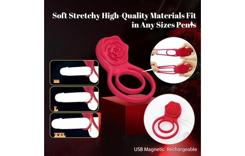 Adult Sex Toy - Vibrating Cock Ring with Rose Clitoral Stimulator