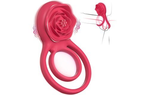 Adult Sex Toy - Vibrating Cock Ring with Rose Clitoral Stimulator