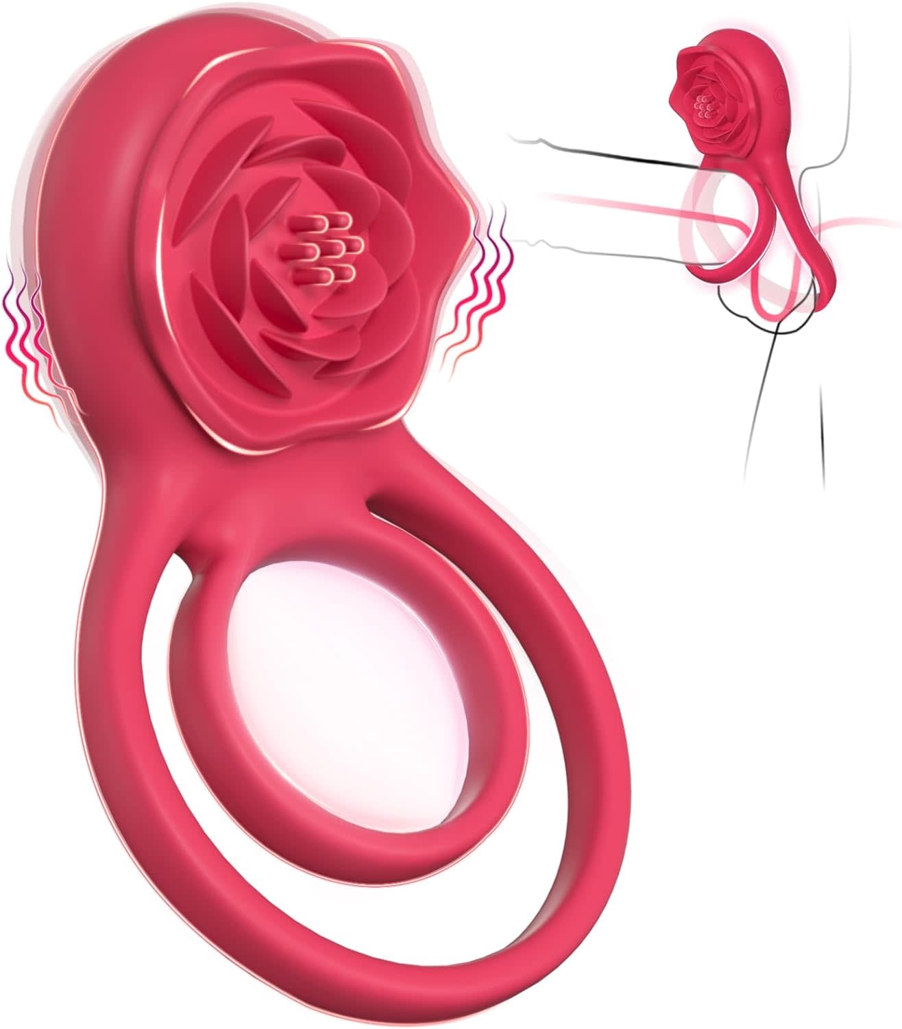 Adult Sex Toy - Vibrating Cock Ring with Rose Clitoral Stimulator