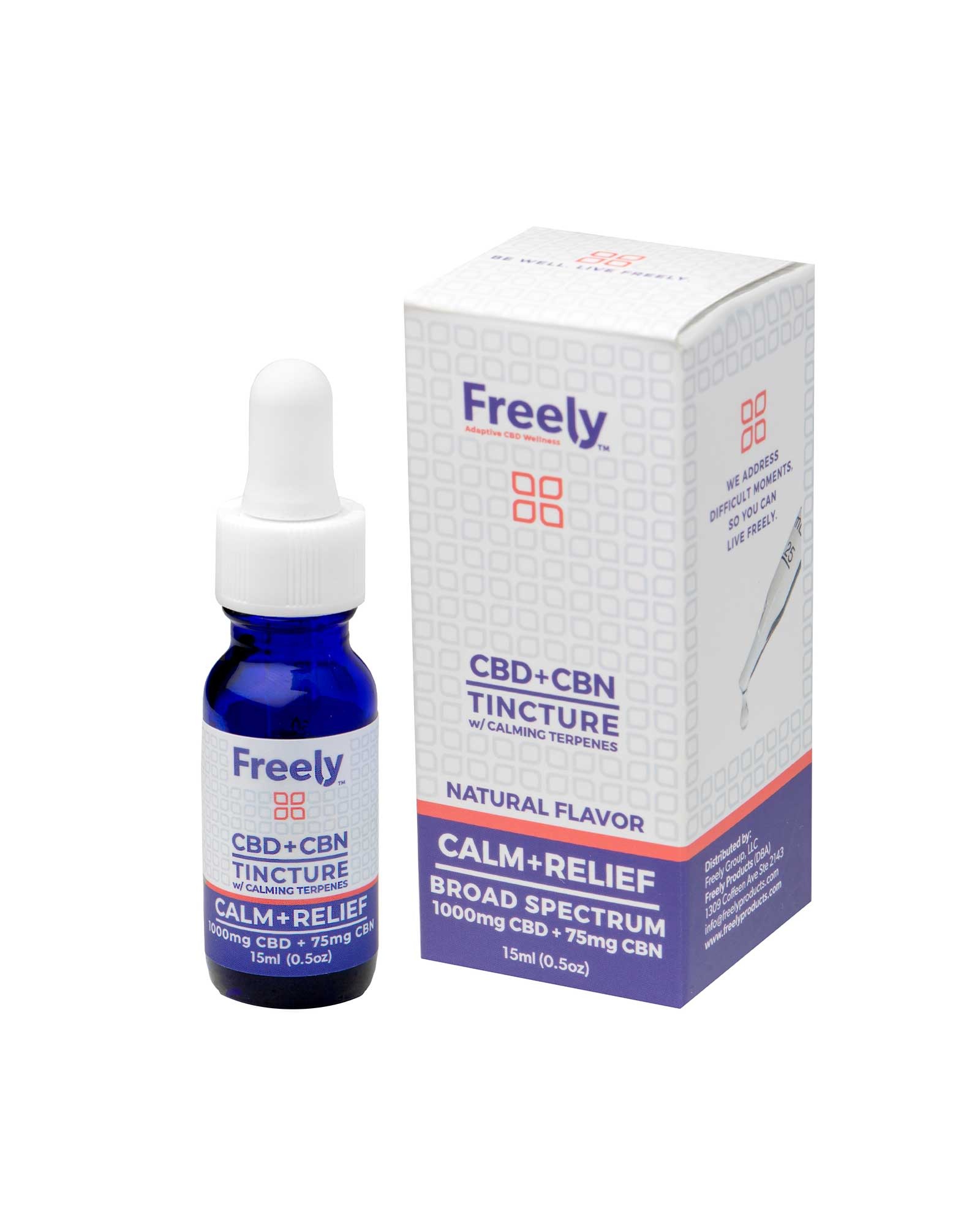 Freely - Broad Spectrum Calm + Relief Tincture 1000mg CBD + 75mg CBN w/ Calming Terpenes .5oz
