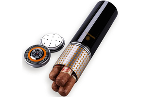 Lucienne - Cigar Tube Steel Black Hygrometer & Humidifier