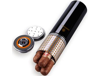 Lucienne - Cigar Tube Steel Black Hygrometer & Humidifier