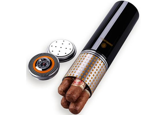 Lucienne - Cigar Tube Steel Black Hygrometer & Humidifier