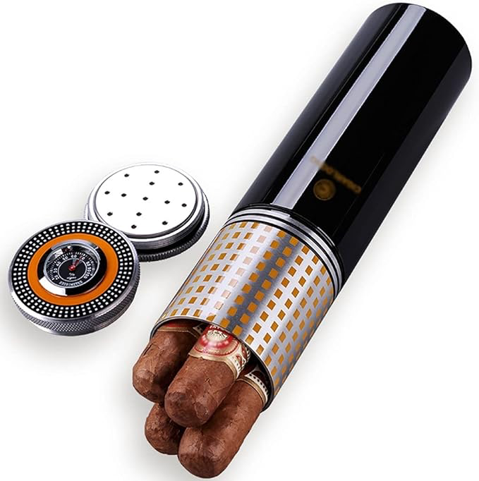 Lucienne - Cigar Tube Steel Black Hygrometer & Humidifier