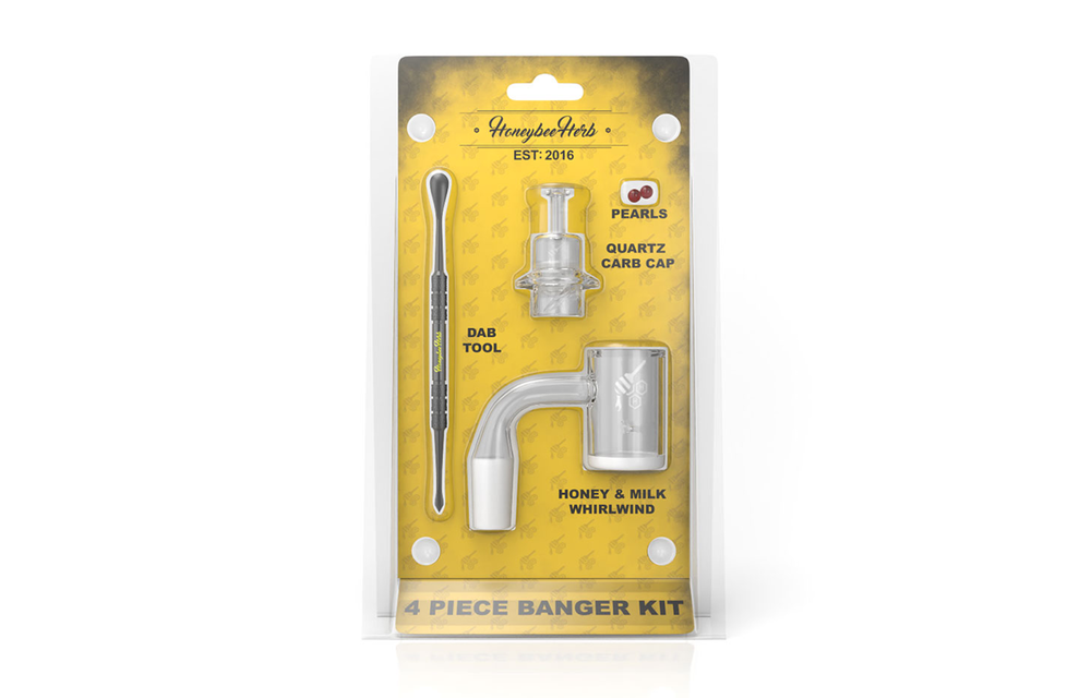 Honeybee Herb - Banger Kit 4 Piece Quartz YELLOW LABEL 14mm 90°