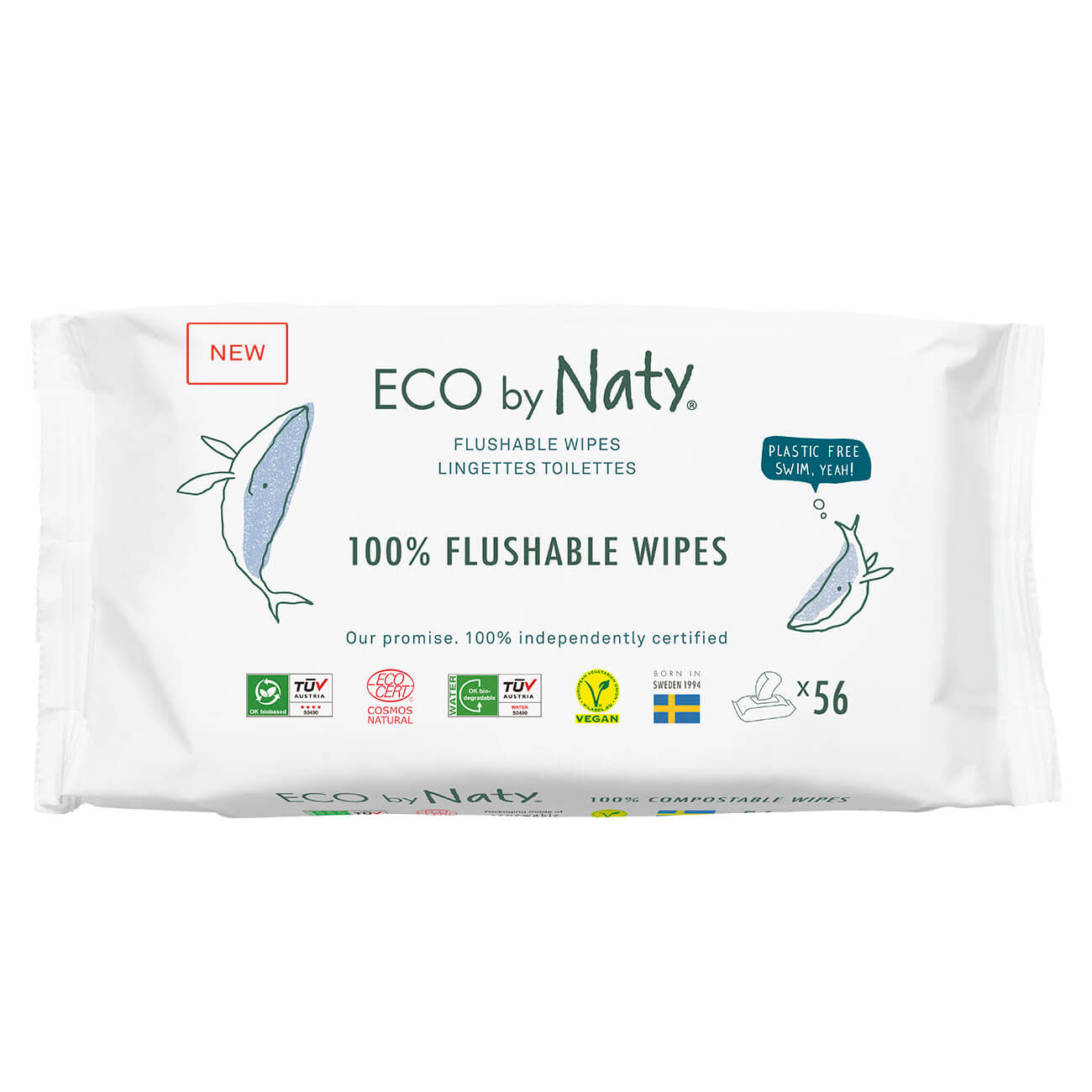 Eco by Naty - Compostable Wipes Unsceneted 56ct (single pack)