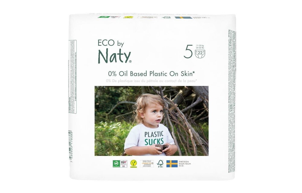 Eco by Naty - Diapers 0% Oil-Bbased Plastics size 5 22ct (24-55lbs)