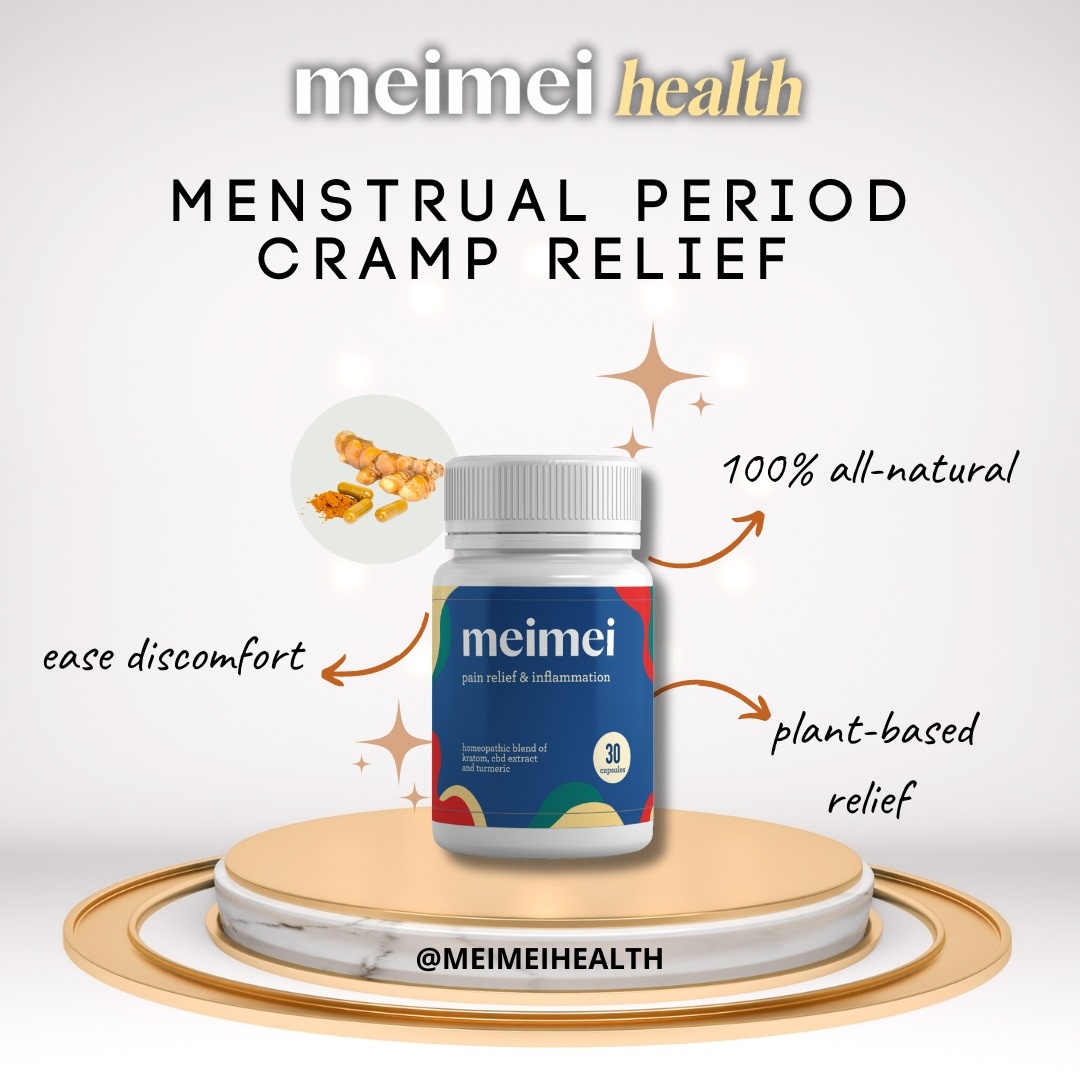 Mei Mei Relieving Period Cramps with All-Natural Plant-Based Supplement—No Harsh or Toxic Chemicals