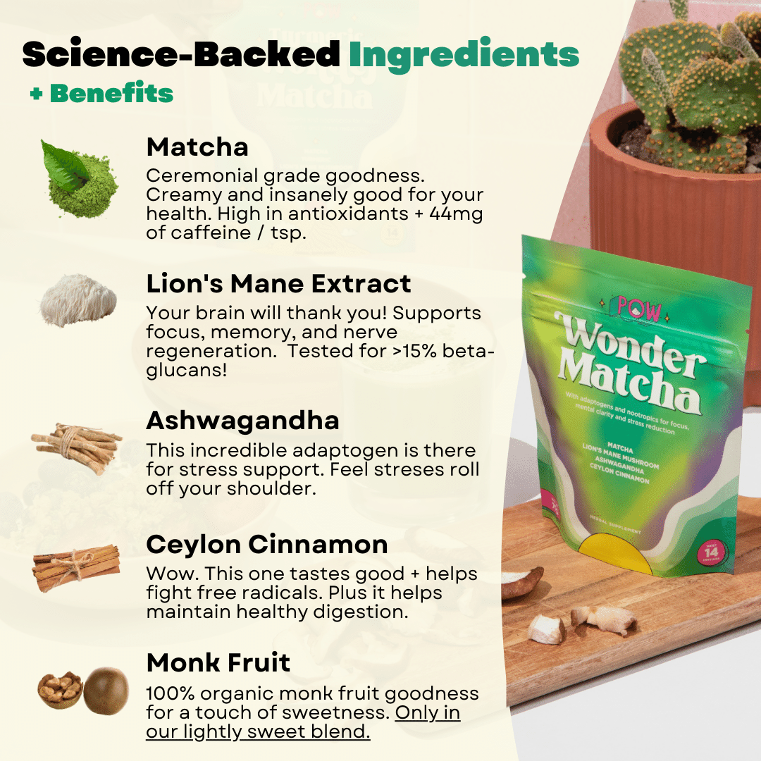 POW - Nootropics Unsweetened Wonder Matcha Herbal Supplement 2.5oz