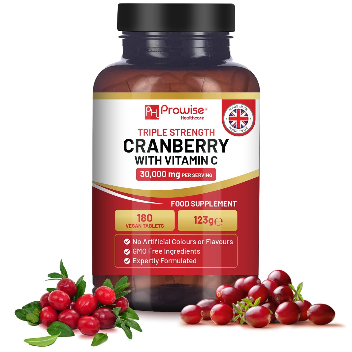 Prowise Healthcare - Cranberry + Vitamin C Triple Strength Supplement 30000mg 180ct