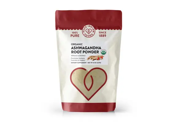 Pure Indian Foods - Ashwagandha Root Powder Organic Dietary Supplement 8oz