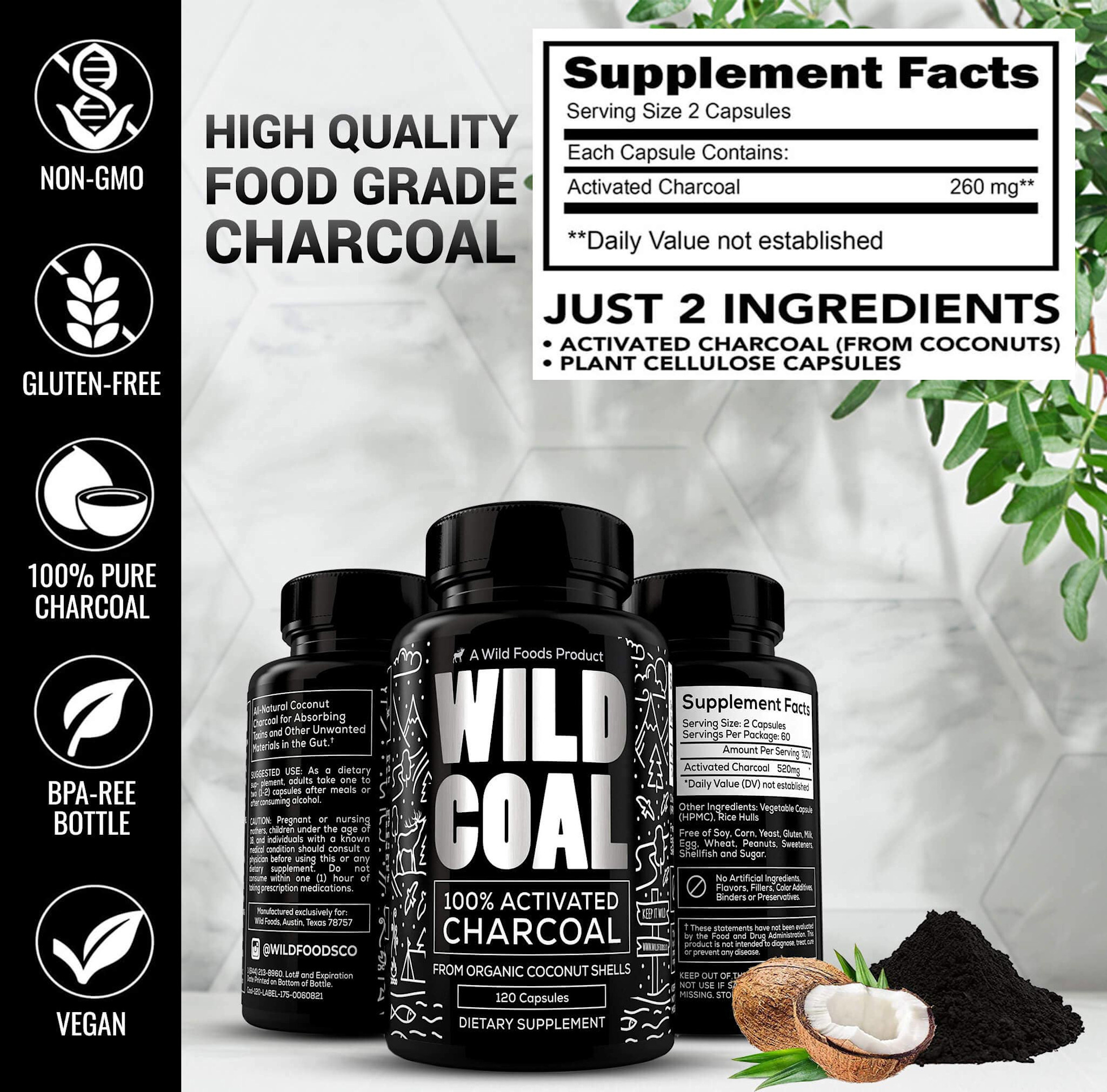 Wild Coal - Charcoal Capsules Activated 120ct