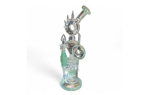 Lookah Glass - Alien Offspring Straight Water Pipe - 16" Tree Perc Teeth Perc Donut Perc Beaker Bong