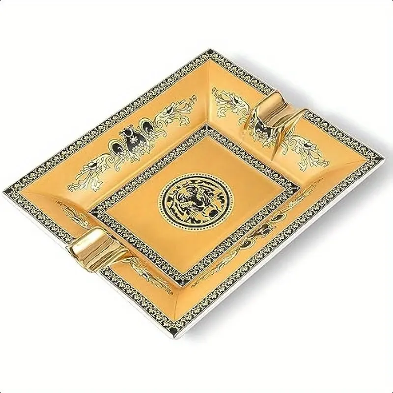 TGR - Cigar Ashtray Ornate Gold Tiger 7"