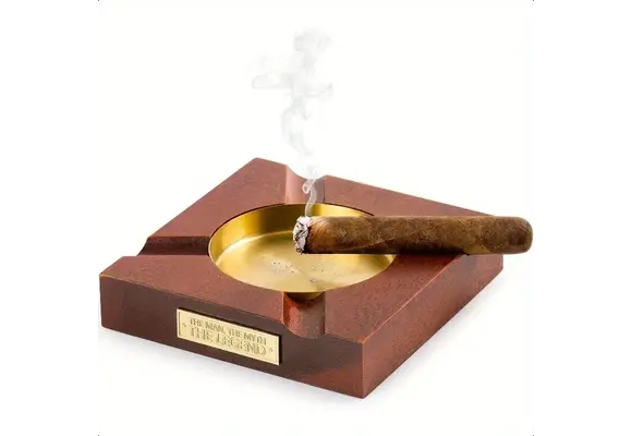 TGR - Cigar Ashtray Square Wooden 4 Slot "The Man, The Myth, The Legend"