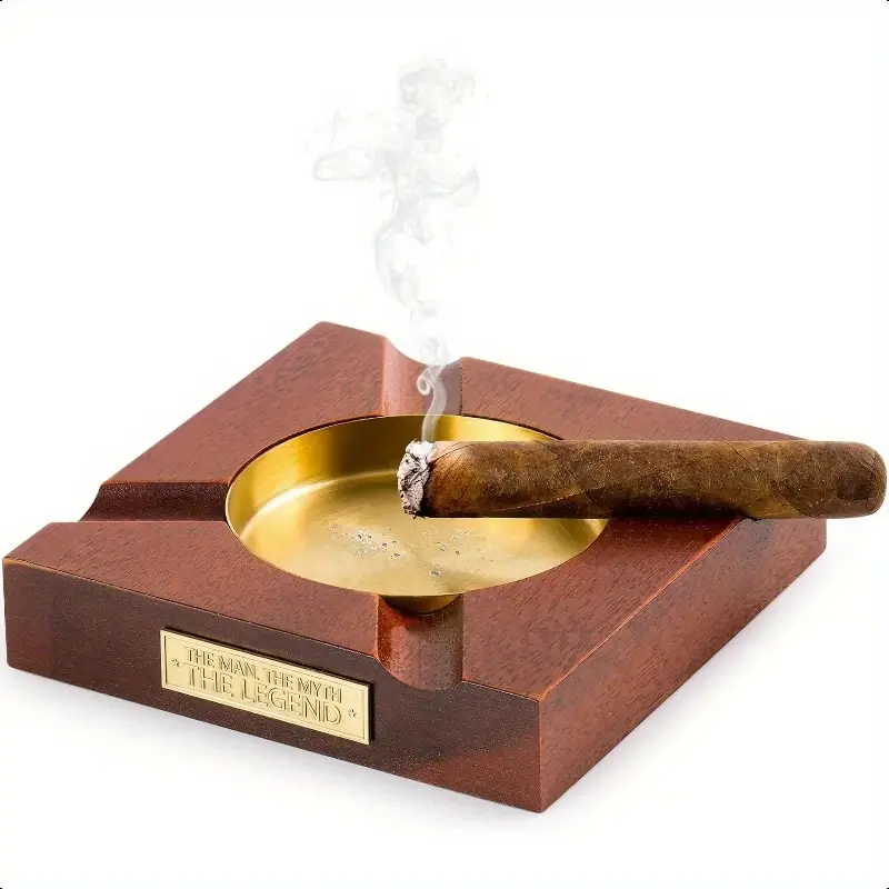 TGR - Cigar Ashtray Square Wooden 4 Slot "The Man, The Myth, The Legend"