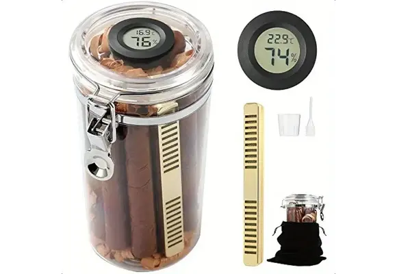TGR - Cigar Humidor Portable Acrylic 7" Jar w/ Hygrometer