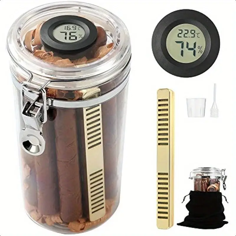TGR - Cigar Humidor Portable Acrylic 7" Jar w/ Hygrometer