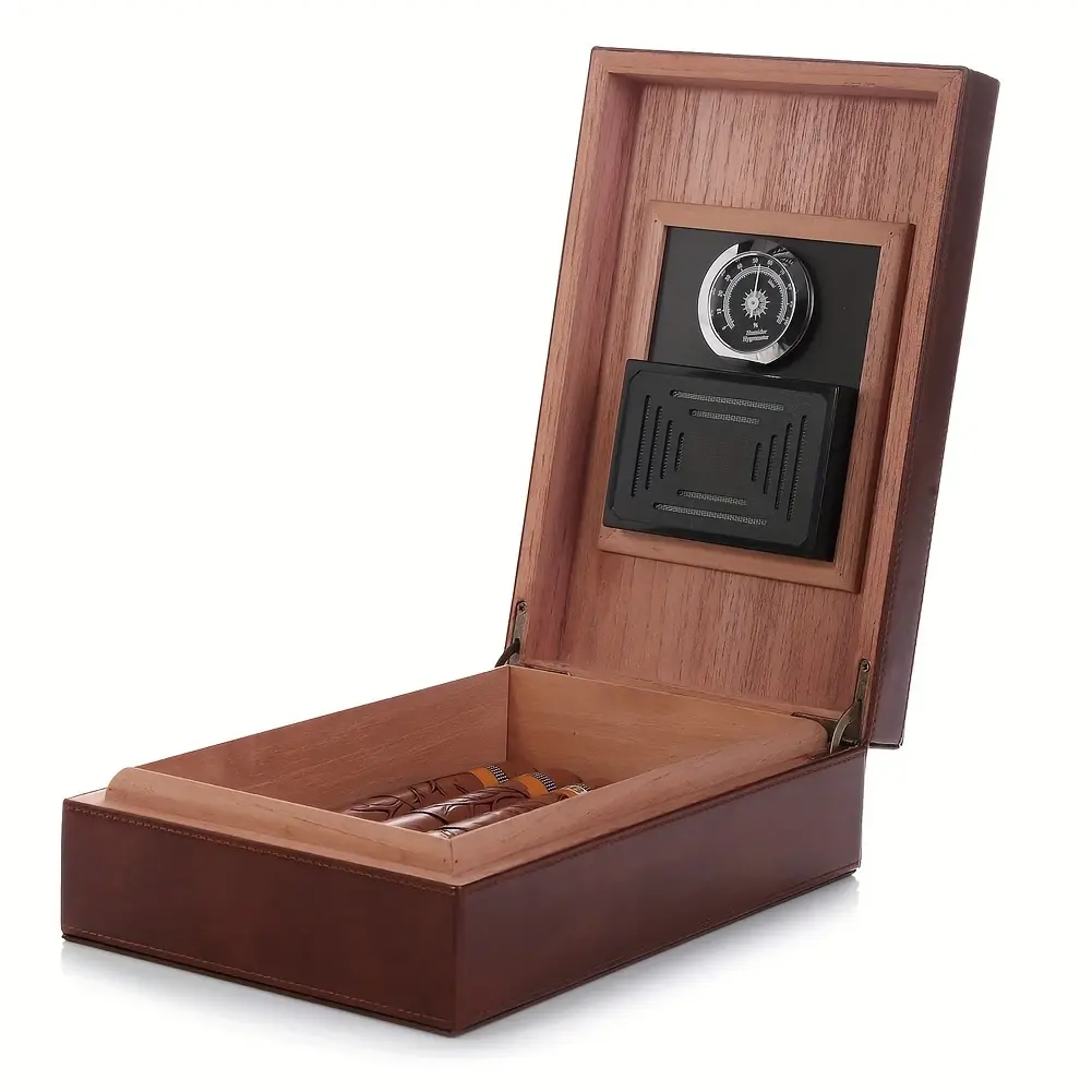TGR - Cigar Humidor Leather Case w/ Hygrometer 10"