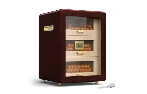 TGR - Cigar Humidor Cabinet Wooden 3 Drawer Walnut 13.7"