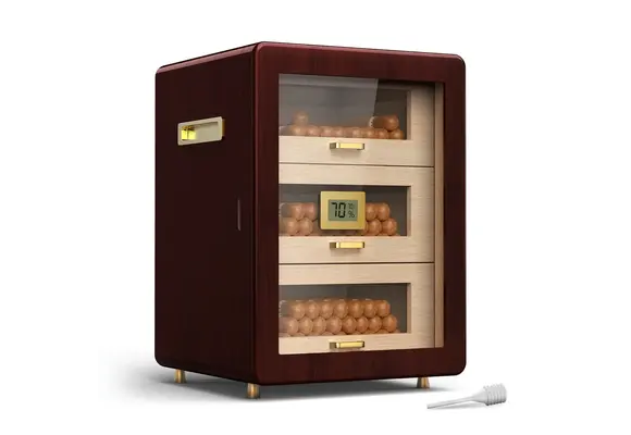 TGR - Cigar Humidor Cabinet Wooden 3 Drawer Walnut 13.7"