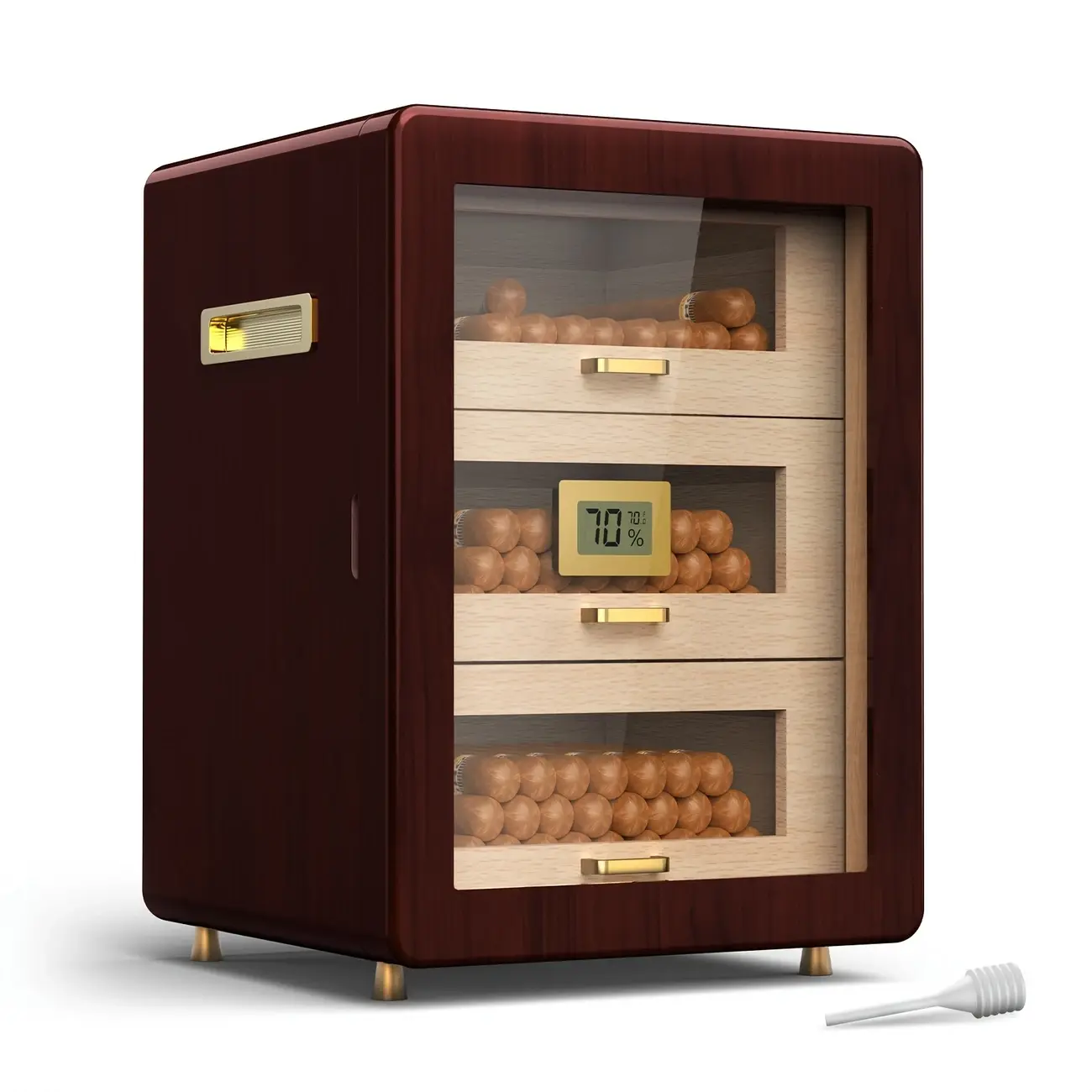 TGR - Cigar Humidor Cabinet Wooden 3 Drawer Walnut 13.7"