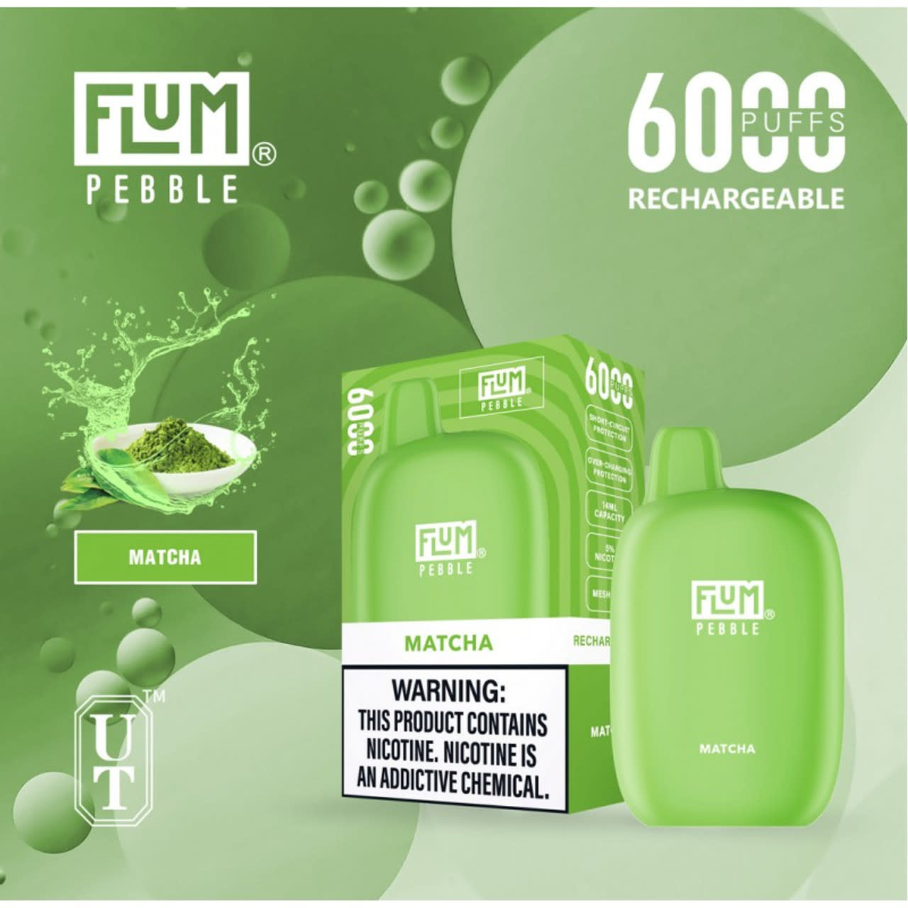 Flum - Disposable Vape PEBBLE Rechargeable 6000 Puffs Matcha