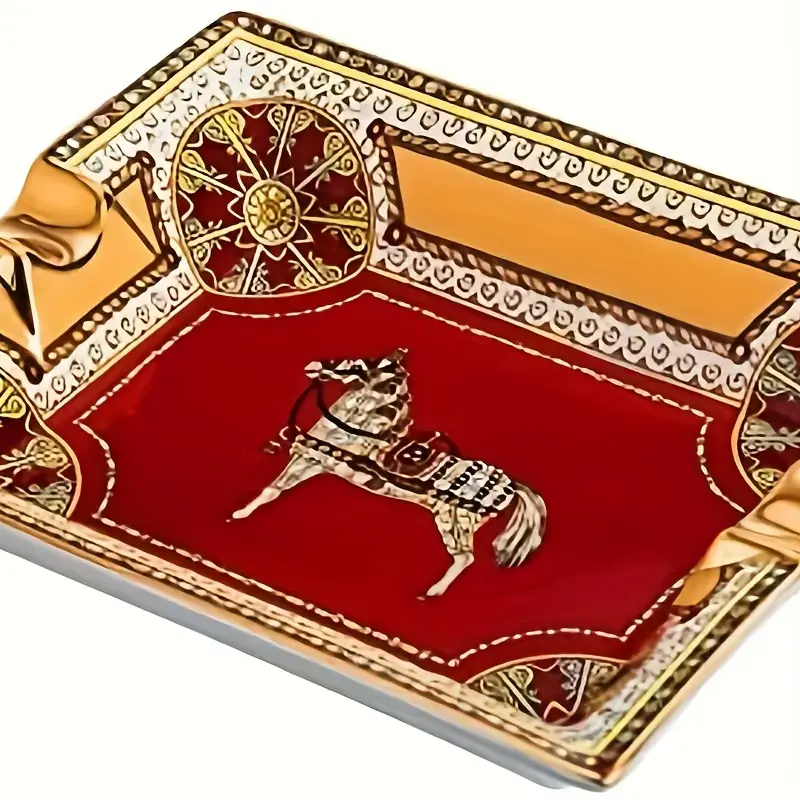Lubinski - Cigar Ashtray Ornate Gold Trimmed Horse 8"