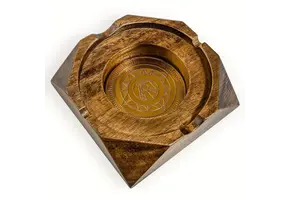TGR - Cigar Ashtray Wooden Gold Horse Square 5.5"