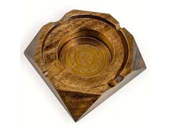 TGR - Cigar Ashtray Wooden Gold Horse Square 5.5"